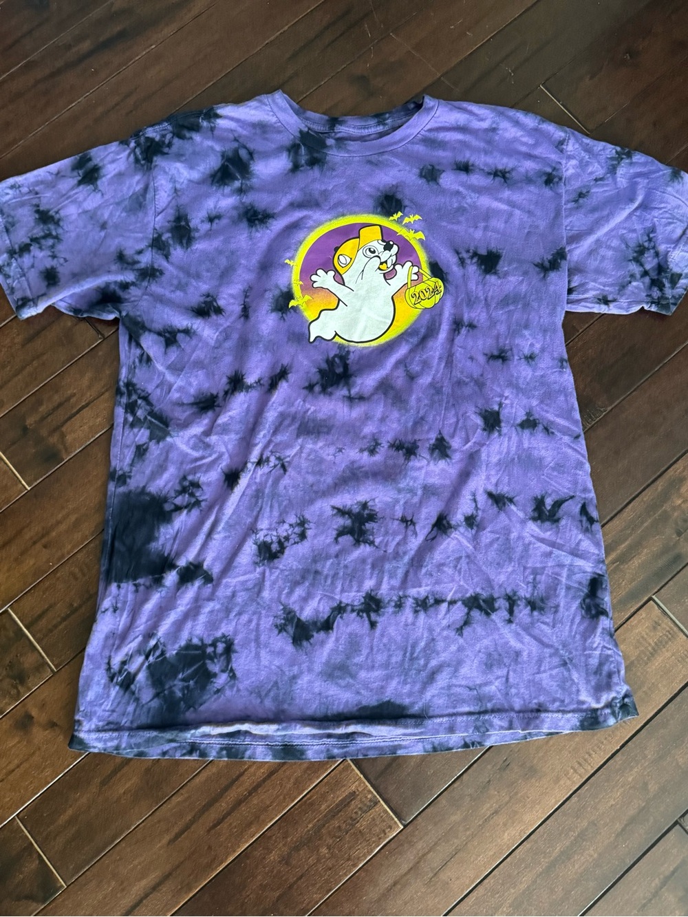 Buc-ee’s Purple Tie-Dye Graphic Adult T-Shirt with Ghost Print